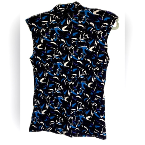 Kenneth Cole New York Top Size PM Cap Sleeve Ruched Mesh Black Multi Color - Picture 2 of 4